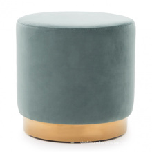 Wedding use velvet round ottoman with gold metal base stool